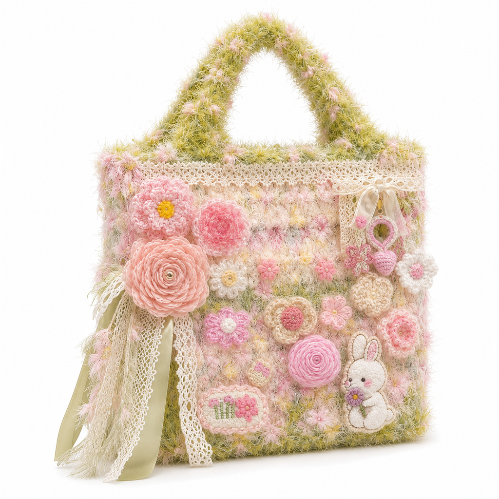 The Pink Rose Bunny Tote detail view