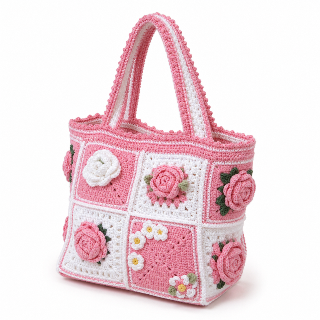 The Pink Rose Granny Tote detail view