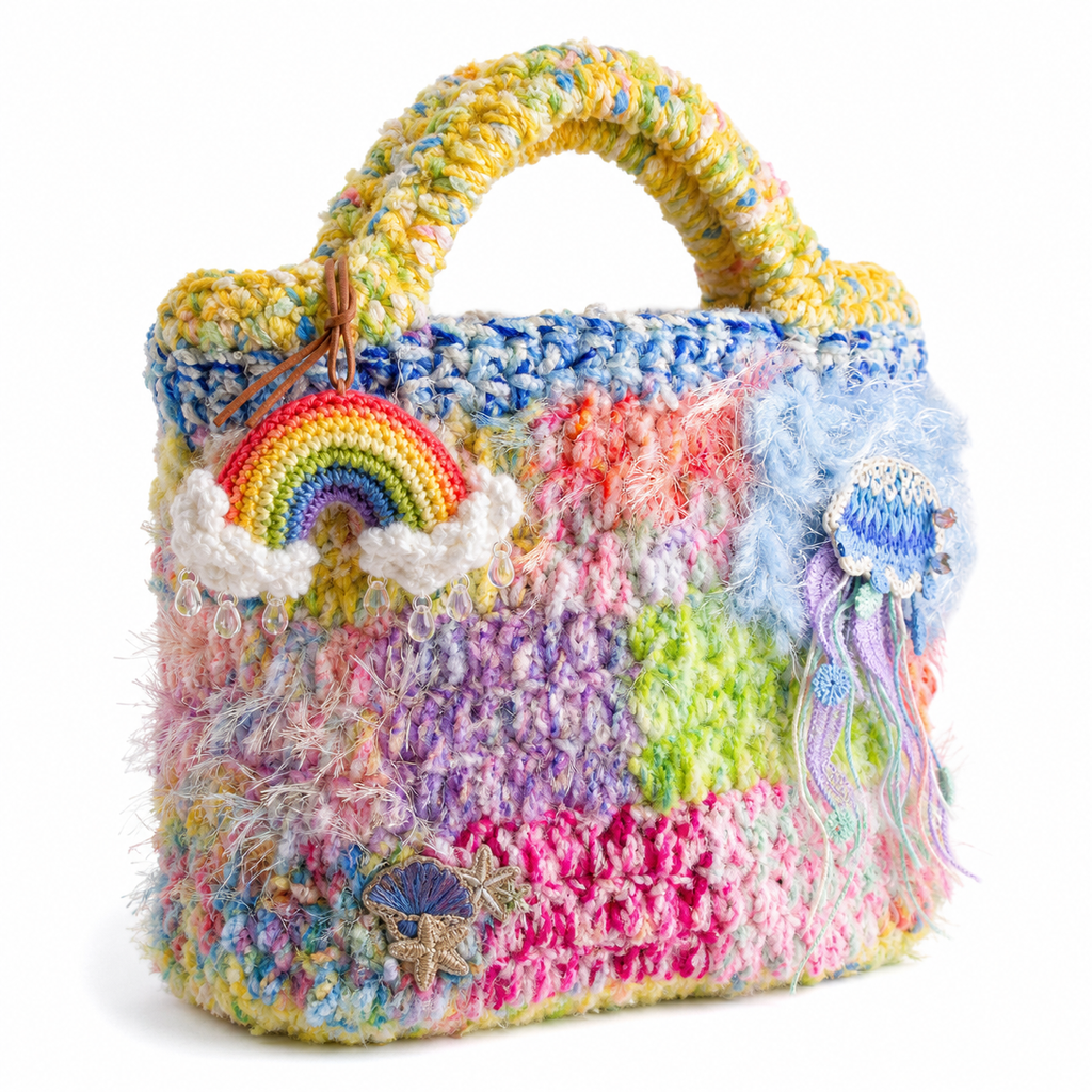 The Rainbow Fuzzy Bucket Bag detail view