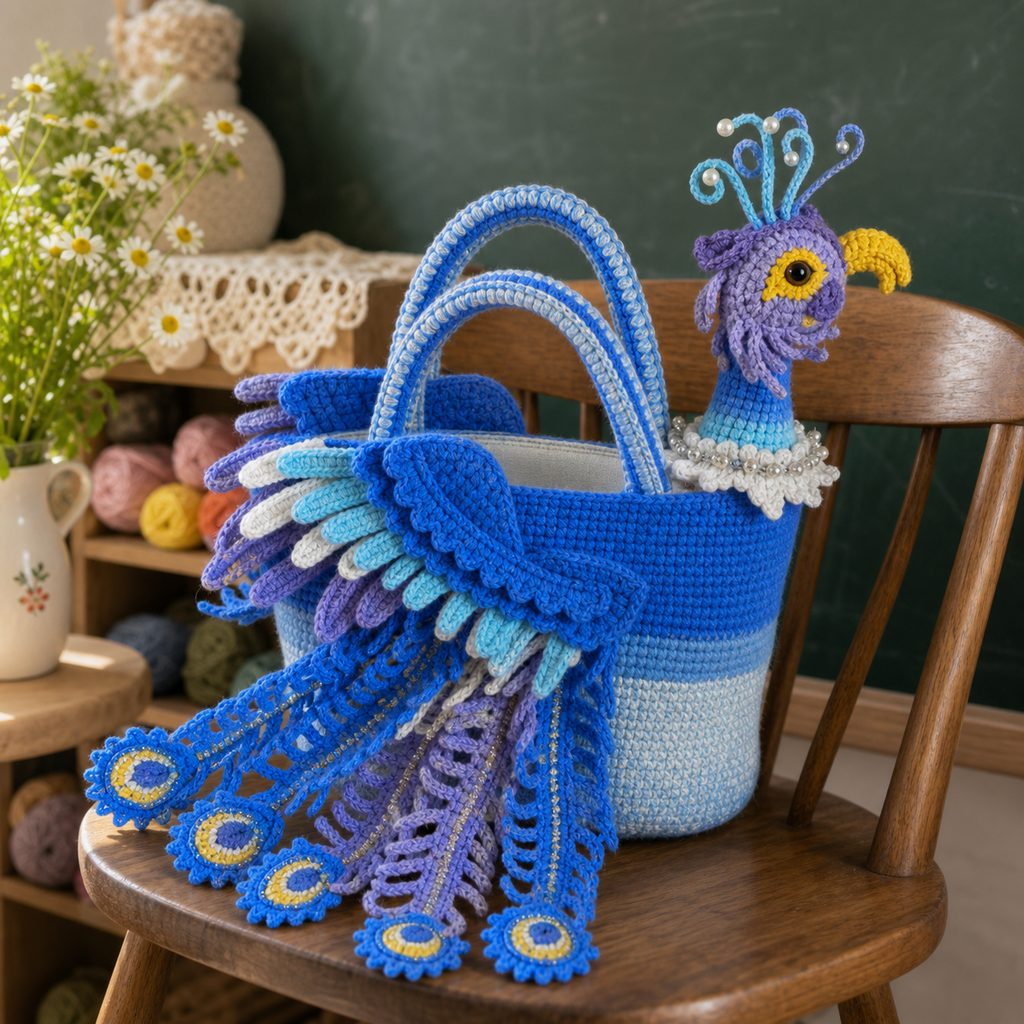 The Blue Peacock Basket Tote detail view