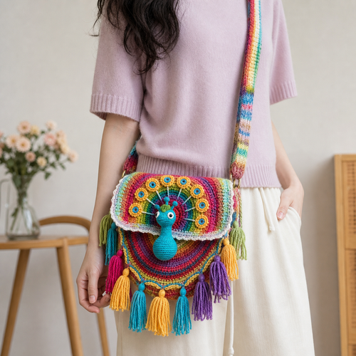 The Festival Peacock Tassel Bag detail view