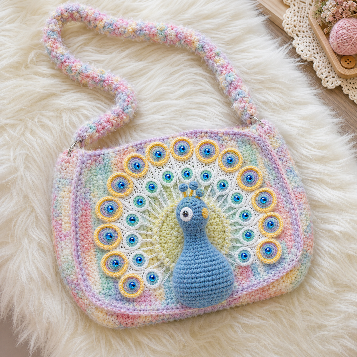 The Pastel Peacock Shoulder Bag detail view