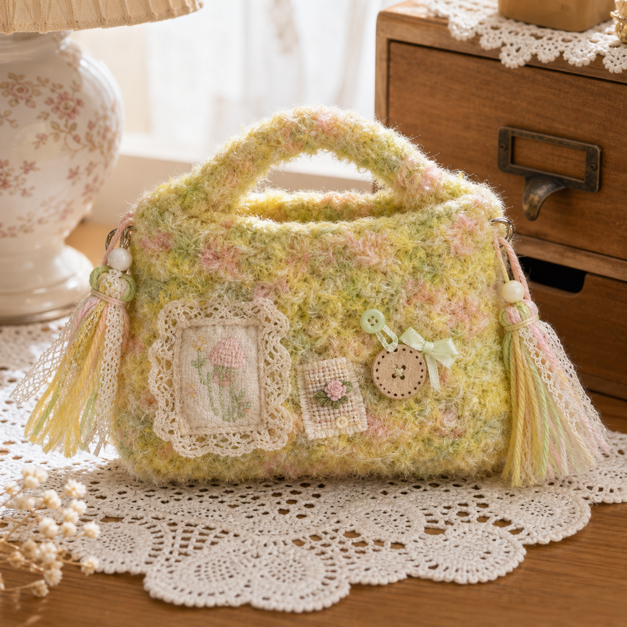 The Teddy Patchwork Fuzzy Bag detail view