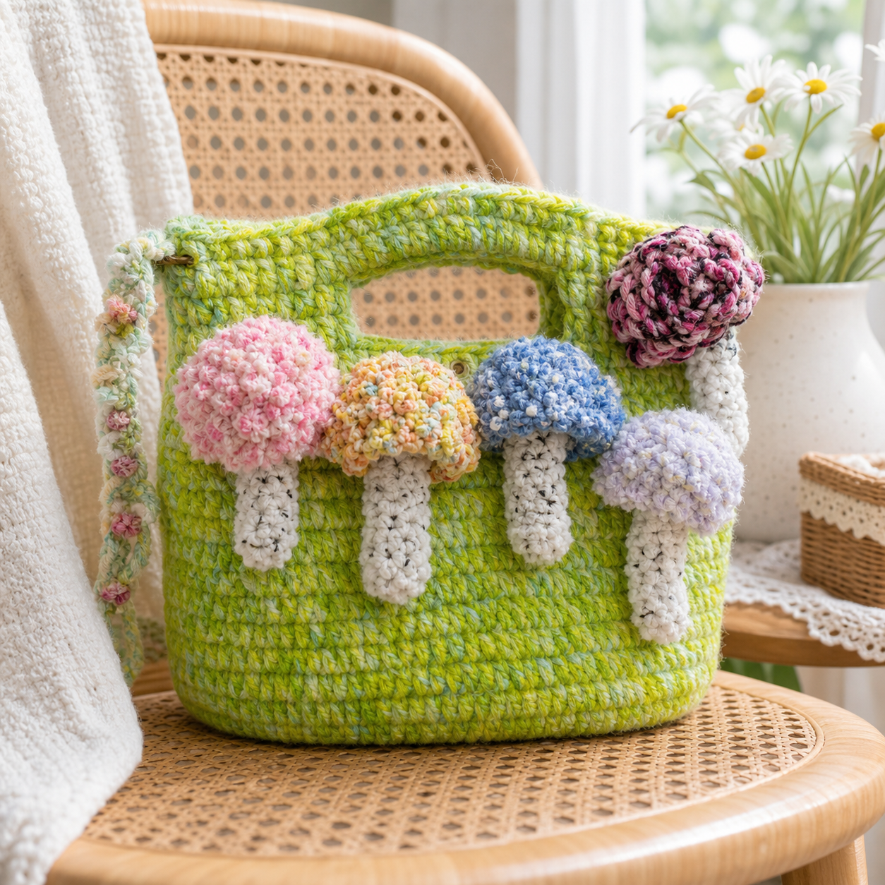 The Green Pom Pom Garden Bag detail view