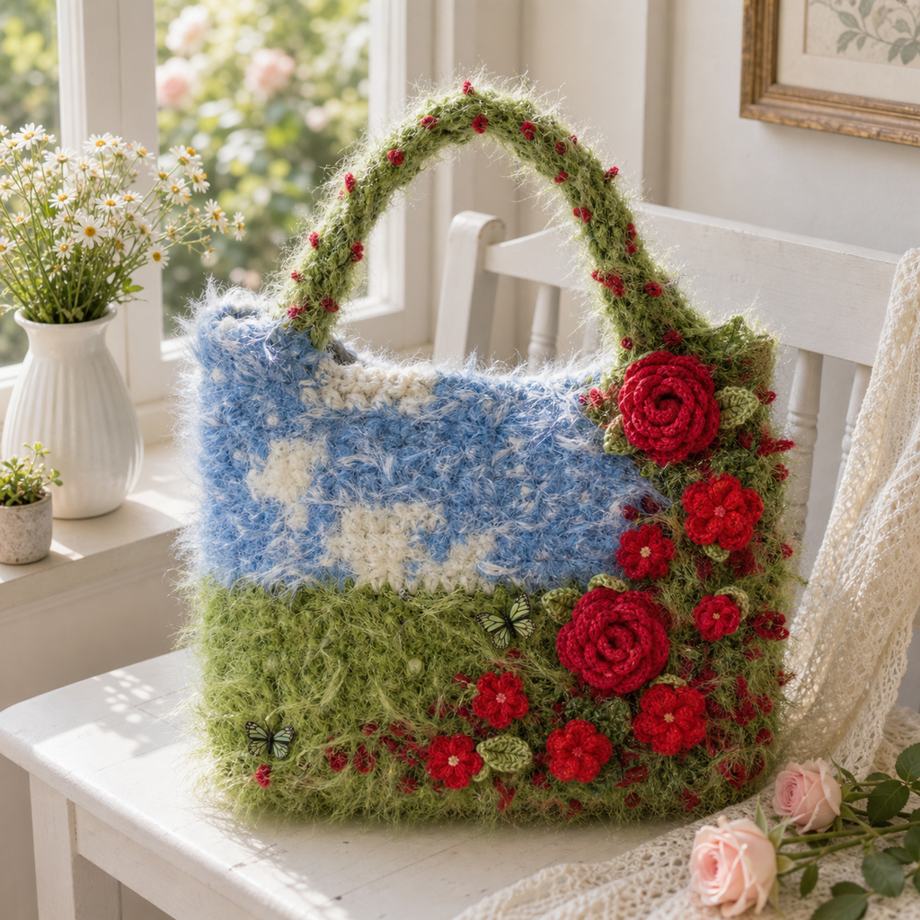 The Meadow Rose Fuzzy Bag detail view