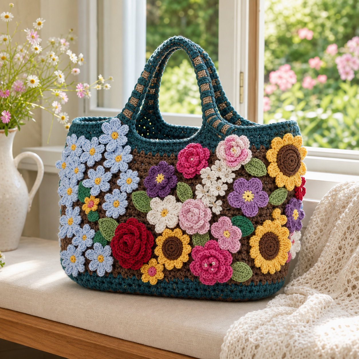 The Midnight Garden Floral Tote detail view