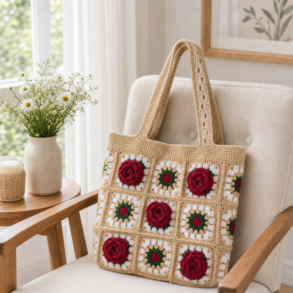 The Natural Rose Grid Tote detail view