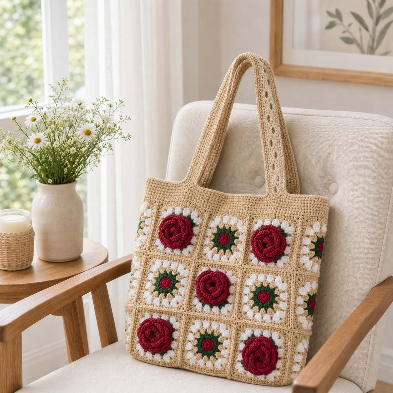 The Natural Rose Grid Tote detail view