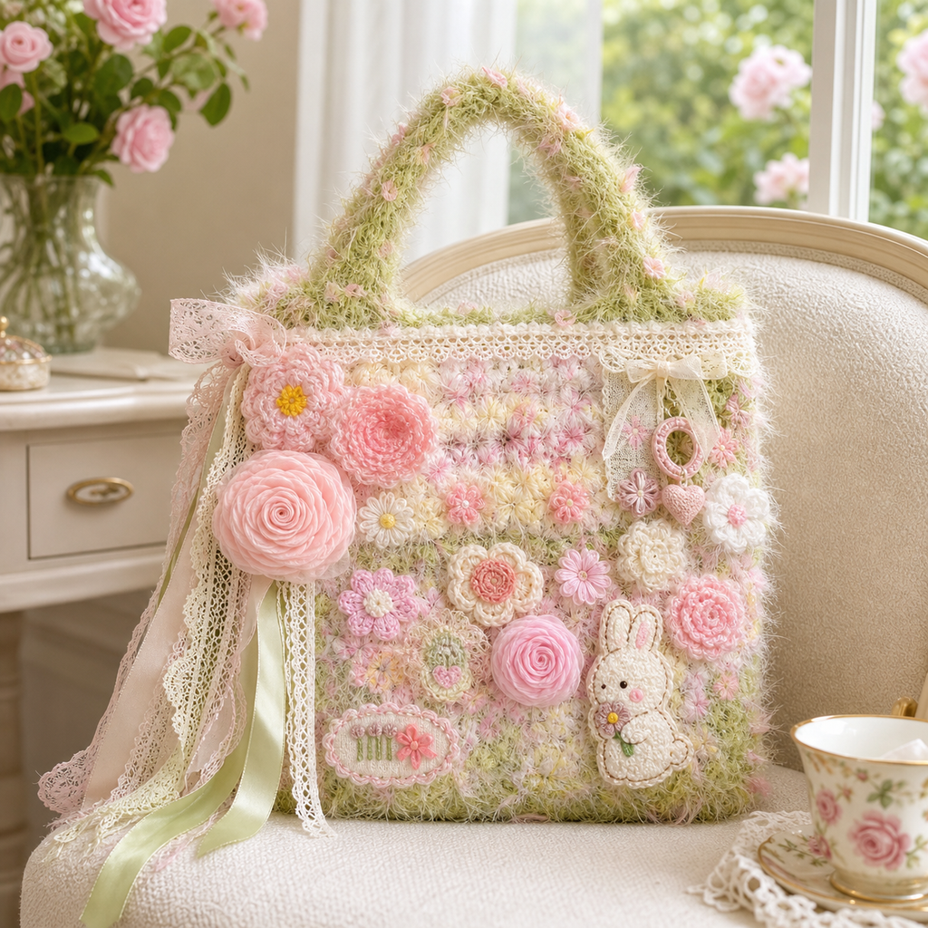 The Pink Rose Bunny Tote detail view