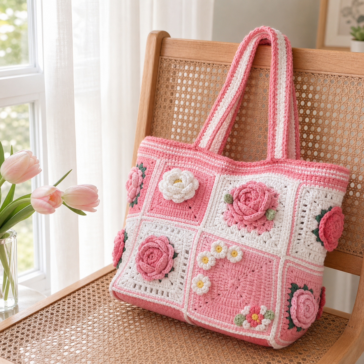 The Pink Rose Granny Tote detail view