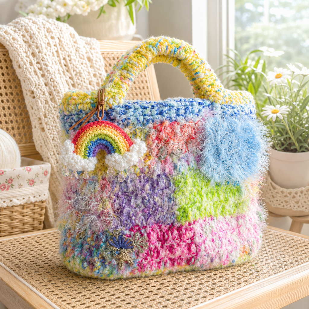The Rainbow Fuzzy Bucket Bag detail view