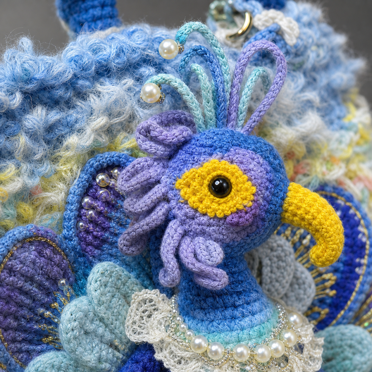 The Blue Peacock Basket Tote detail view
