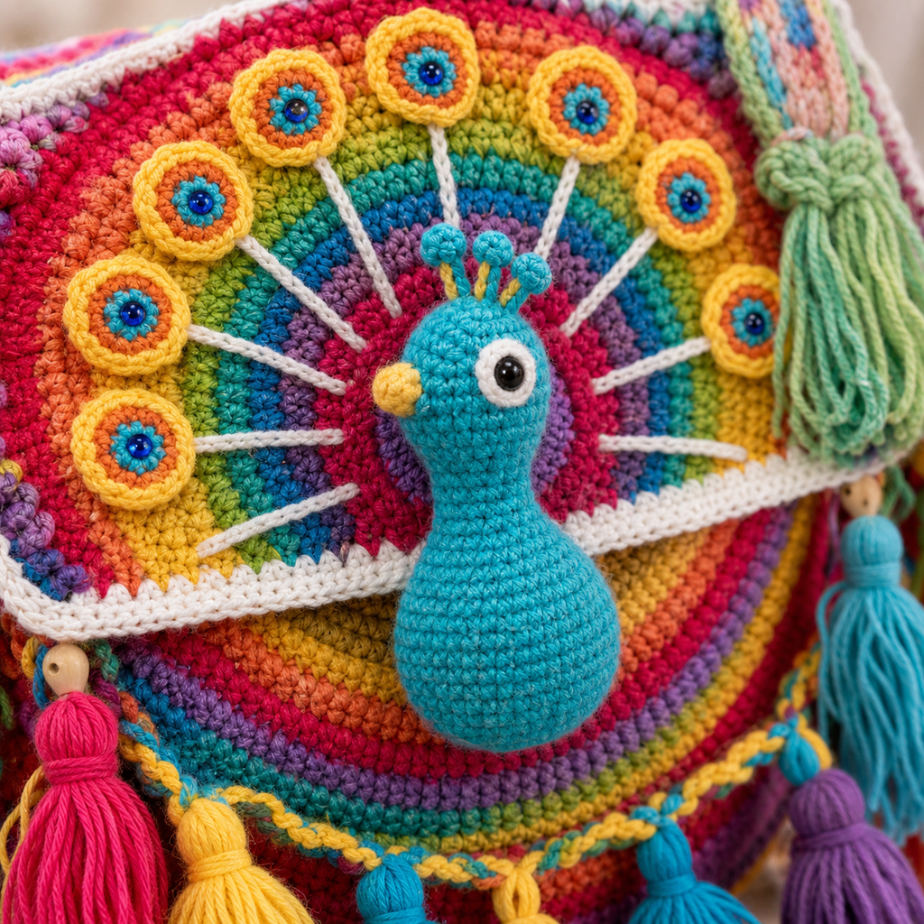 The Festival Peacock Tassel Bag detail view