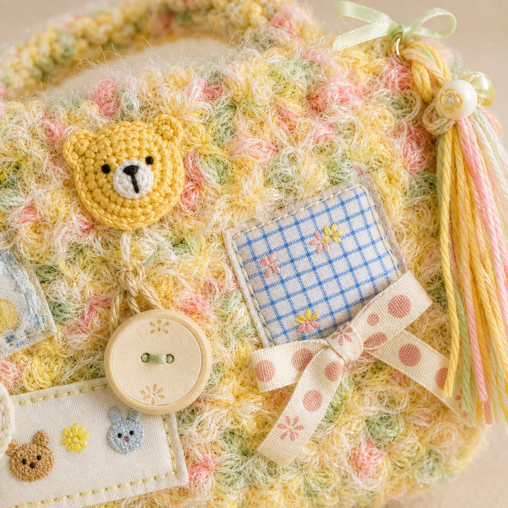 The Teddy Patchwork Fuzzy Bag detail view