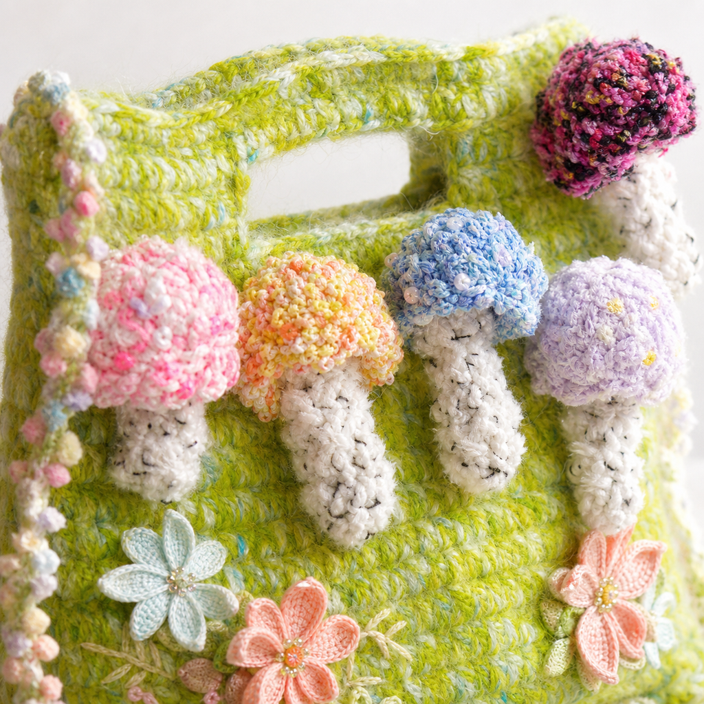 The Green Pom Pom Garden Bag detail view