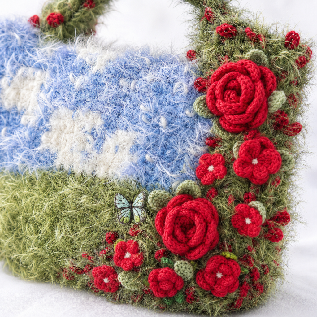 The Meadow Rose Fuzzy Bag detail view