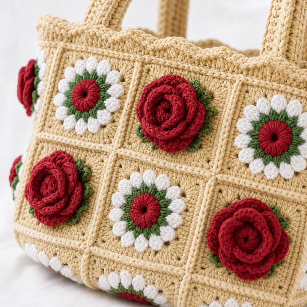 The Natural Rose Grid Tote detail view