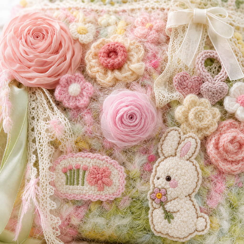 The Pink Rose Bunny Tote detail view