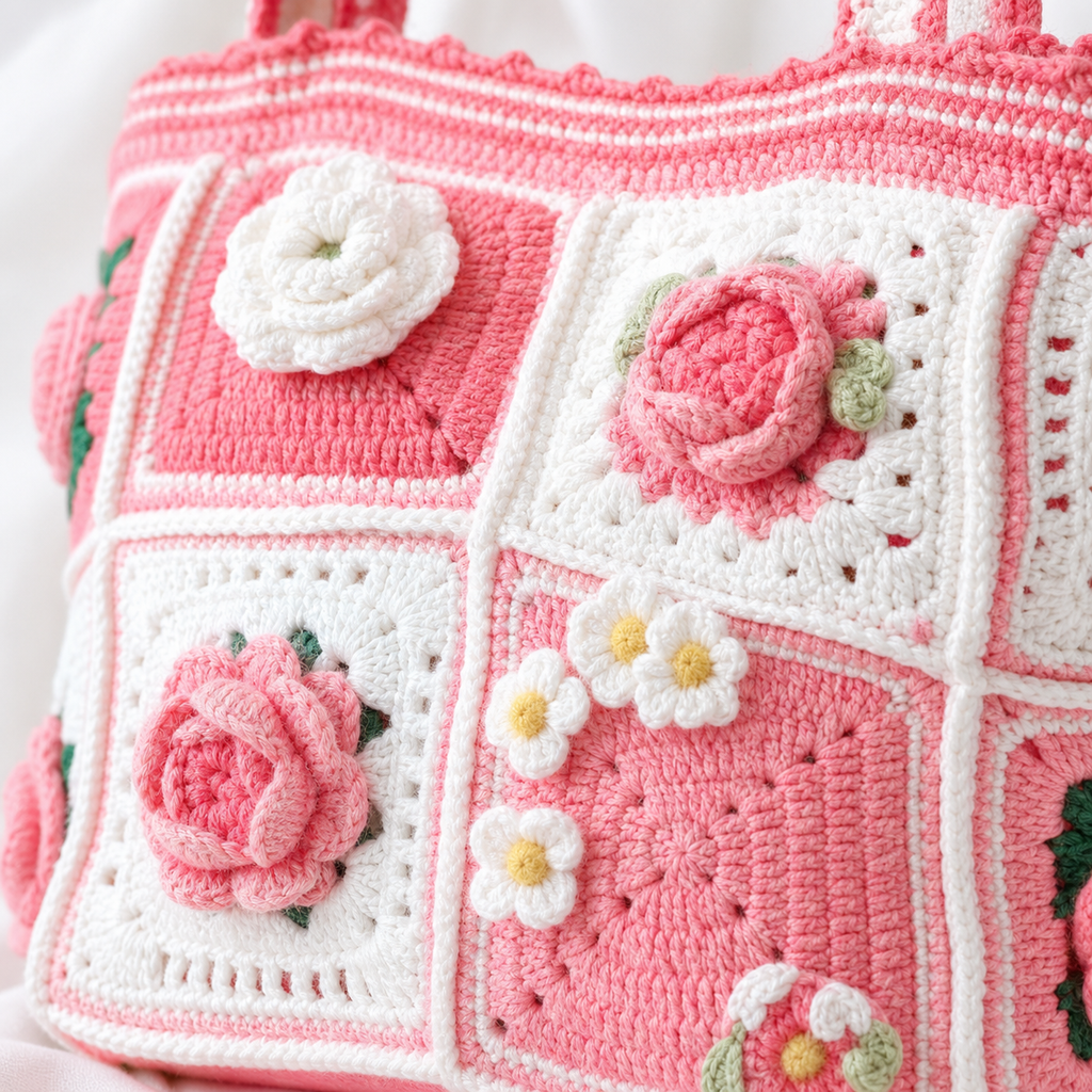 The Pink Rose Granny Tote detail view