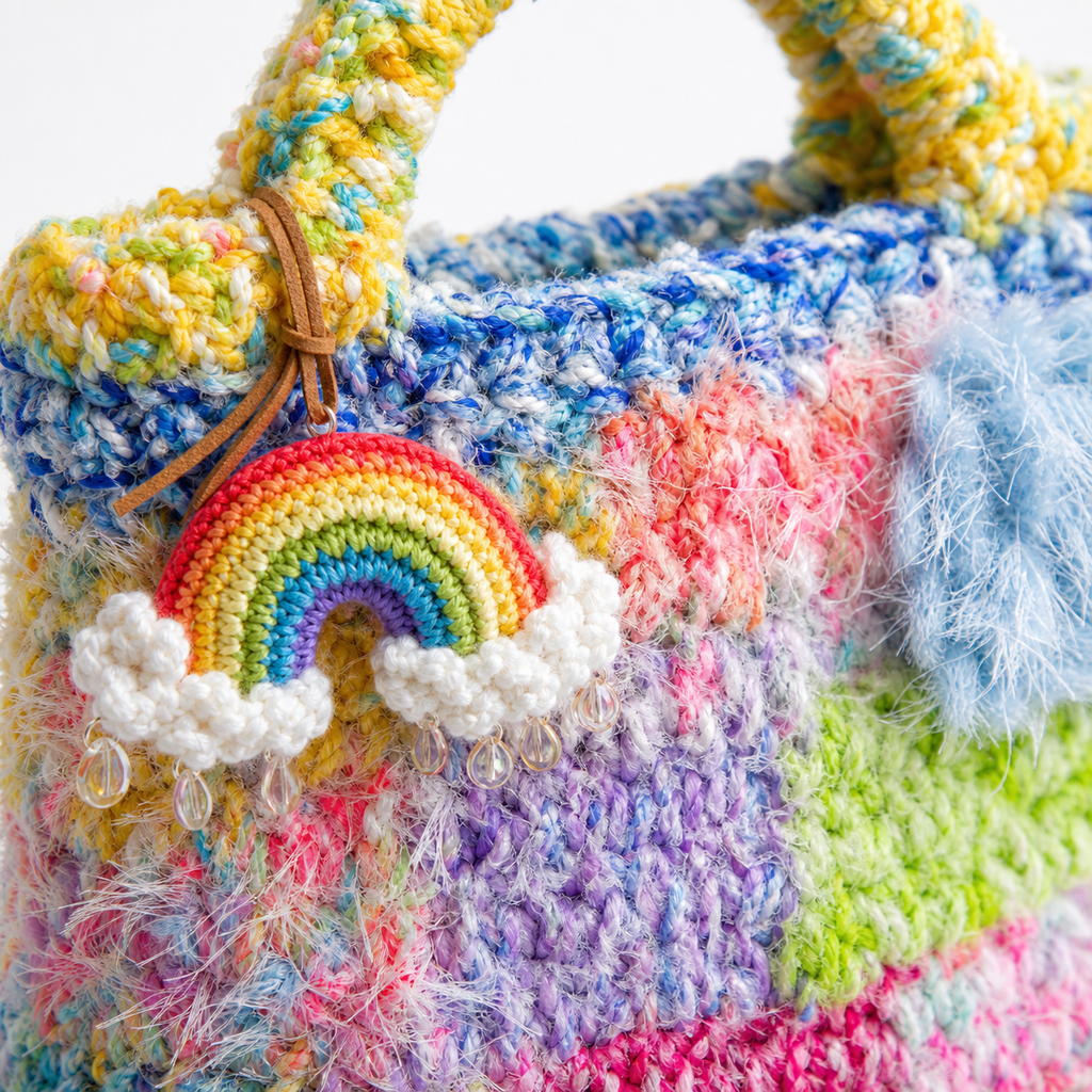 The Rainbow Fuzzy Bucket Bag detail view