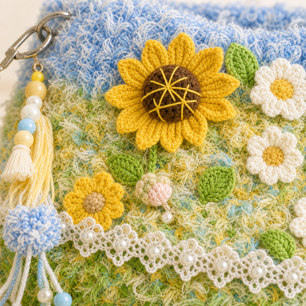 The Sunflower Meadow Satchel detail view